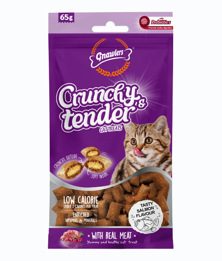 Gnawlers Crunchy & Tender Cat Treats 65g - Salmon Flavour - Shopivet.com