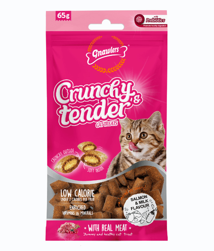 Gnawlers Crunchy & Tender Cat Treats 65g - Salmon & Milk Flavour - Shopivet.com