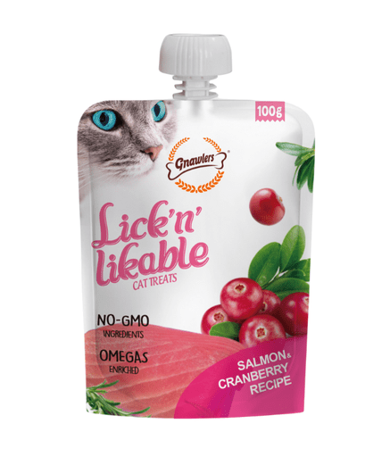 Gnawlers Lick 'n' Lickable Cat Treats 100g - Salmon & Cranberry - Shopivet.com
