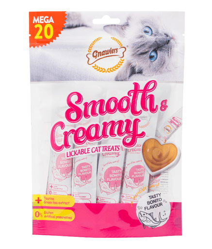 Gnawlers Smooth & Creamy Lickable Cat Treats (20pcsx15g) - Bonito Flavour - Shopivet.com