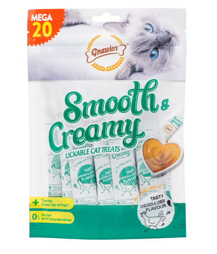 Gnawlers Smooth & Creamy Lickable Cat Treats (20pcsx15g) - Chicken & Liver Flavour - Shopivet.com