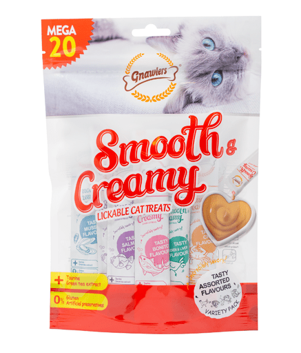 Gnawlers Smooth & Creamy Lickable Cat Treats (20pcsx15g) - Mix Flavour - Shopivet.com