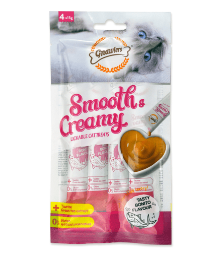 Gnawlers Smooth & Creamy Lickable Cat Treats (4pcsx15g) - Bonito Flavour - Shopivet.com