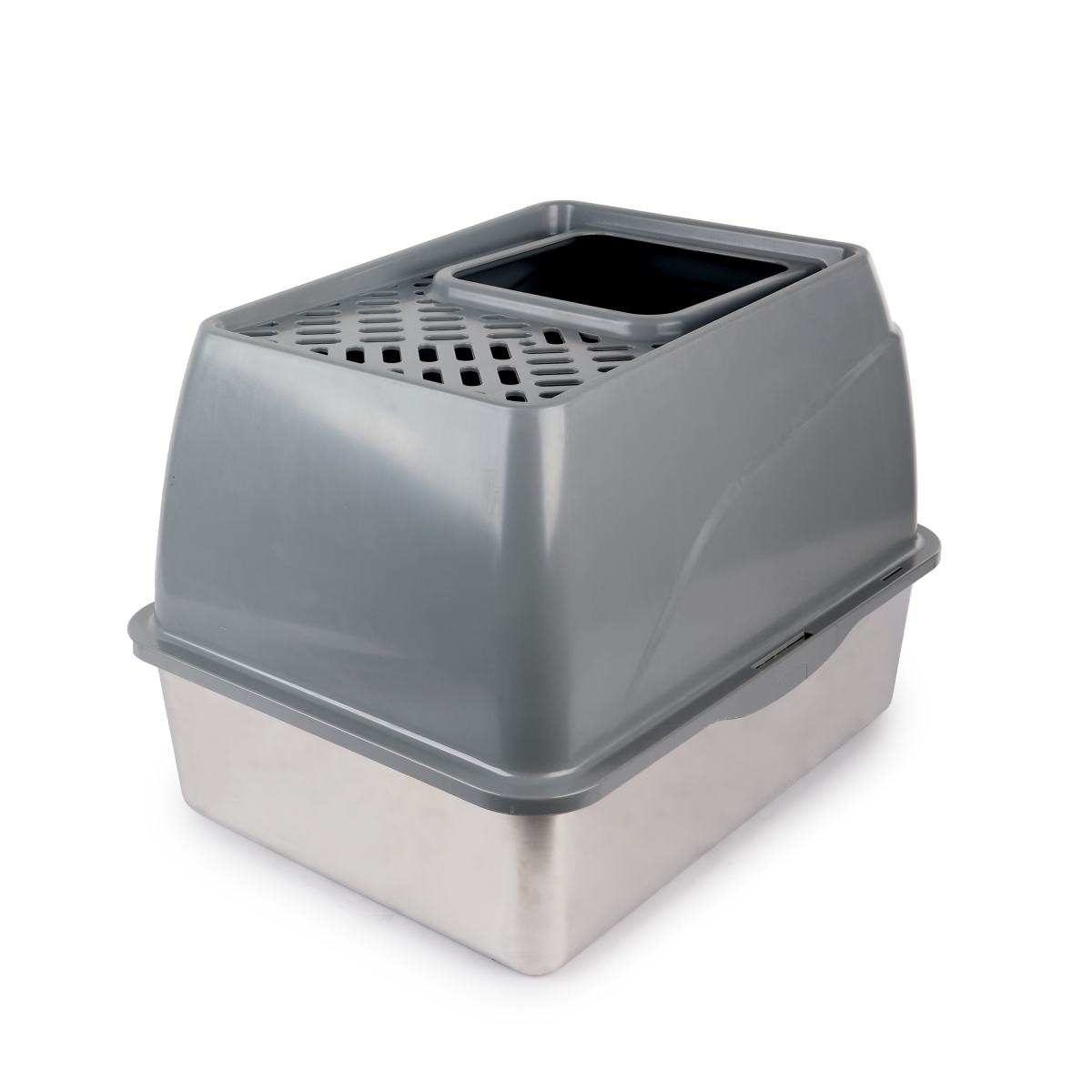 Go Fresh - Stainless Steel No Mess Cat Litter Box - Grey