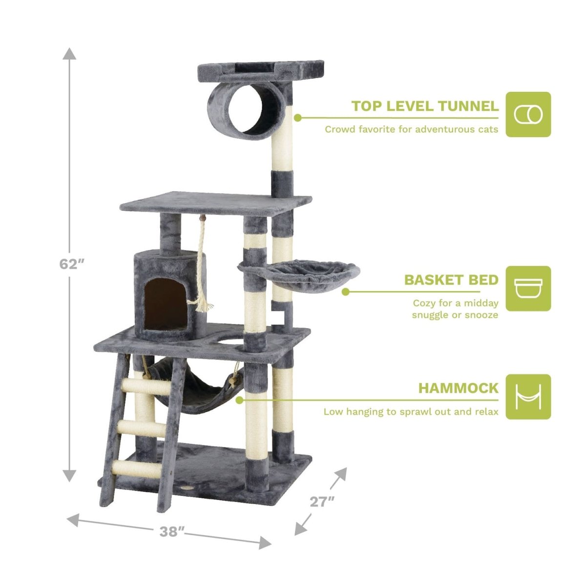 Go Pet Club 62″ Classic Cat Tree with Sisal Covered Posts - Shopivet.com