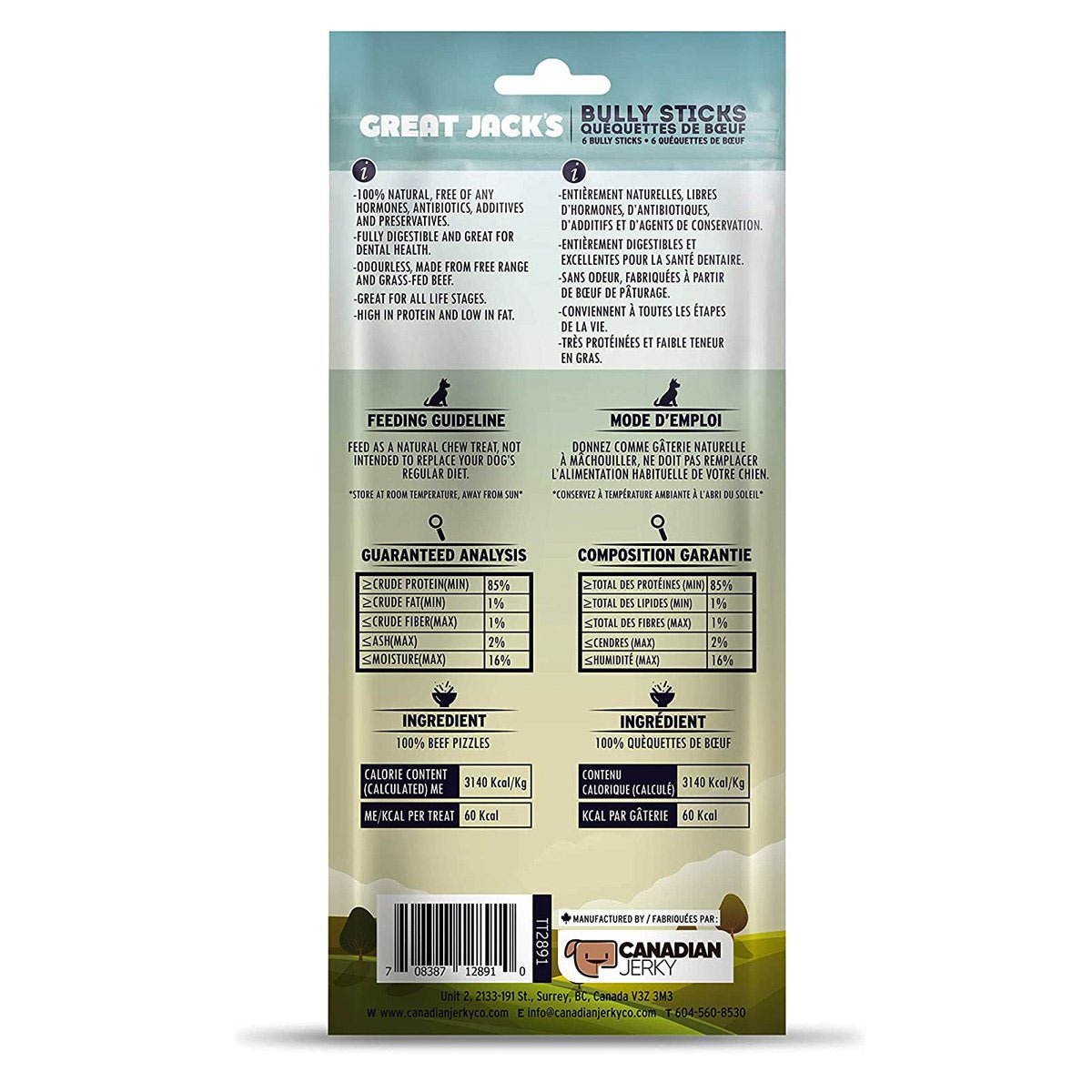 Great Jack’s Odour - Free Bully Sticks – 6 pcs - Shopivet.com