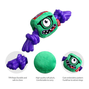 Green Monster Rope Squeaker Inside Small Plush/Rope - Shopivet.com