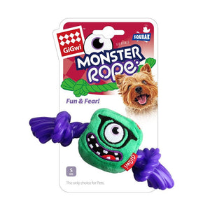 Green Monster Rope Squeaker Inside Small Plush/Rope - Shopivet.com