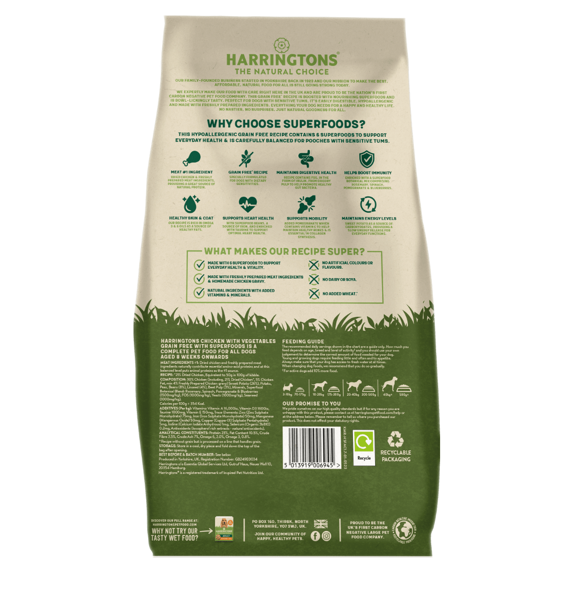 Harringtons Superfoods Chicken with Vegetables Adult Dry Dog Food - 12kg - Shopivet.com