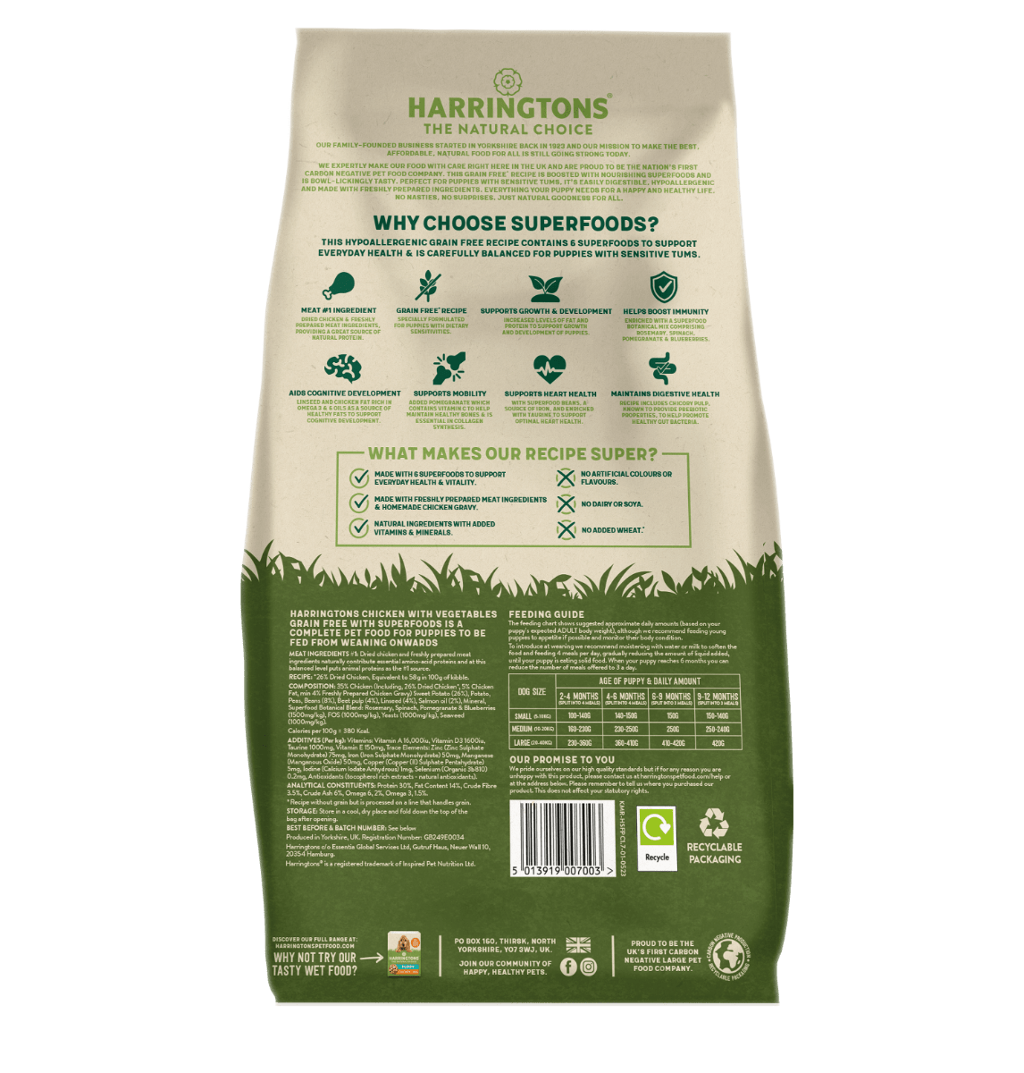 Harringtons Superfoods Chicken with Vegetables Puppy Dry Dog Food - 10kg - Shopivet.com