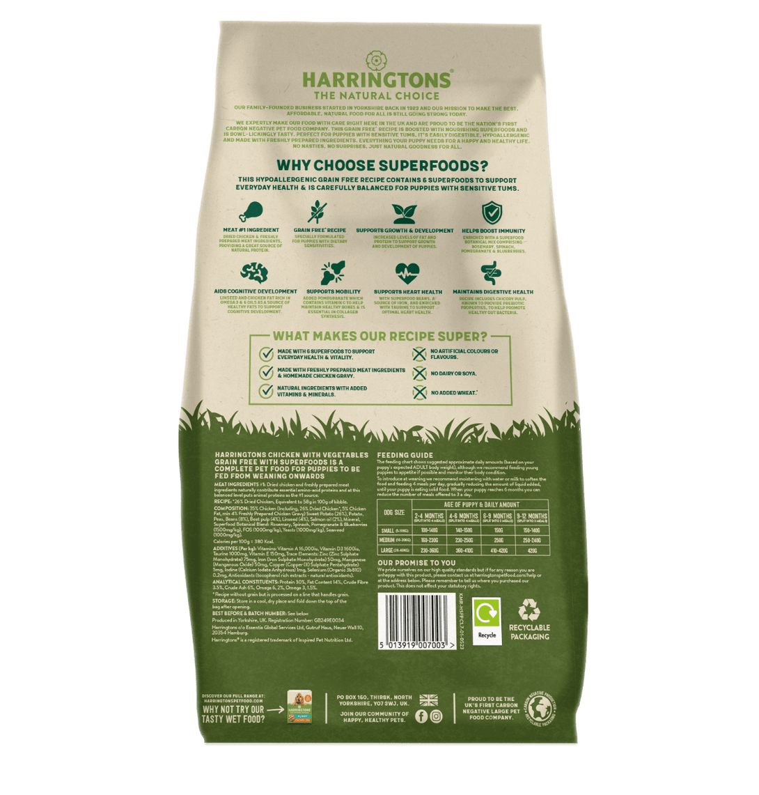 Harringtons Superfoods Chicken with Vegetables Puppy Dry Dog Food - 1.7kg - Shopivet.com