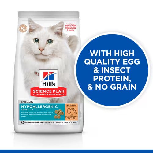 Hill’s Science Plan Hypoallergenic Adult Cat Food No Grain Egg & Insect Protein (1.5kg) - Shopivet.com