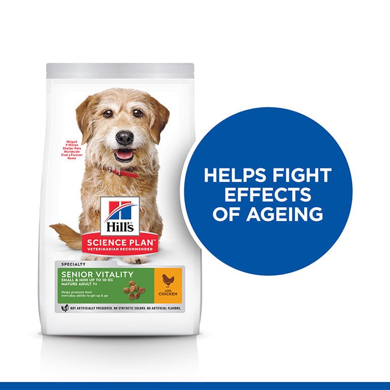 Hill’s Science Plan Senior Vitality Small & Mini Mature Adult 7+ Dog Food with Chicken & Rice (1.5kg) - Shopivet.com