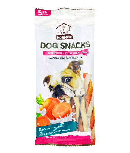 Howbone Dog Snack - Two in One Twist Stick 80g (5pcs) - Goat's Milk+Carrot Flavour - Shopivet.com