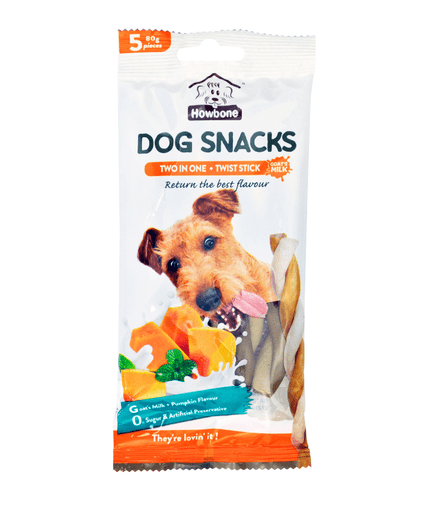 Howbone Dog Snack - Two in One Twist Stick 80g (5pcs) - Goat's Milk+Pumpkin Flavour - Shopivet.com