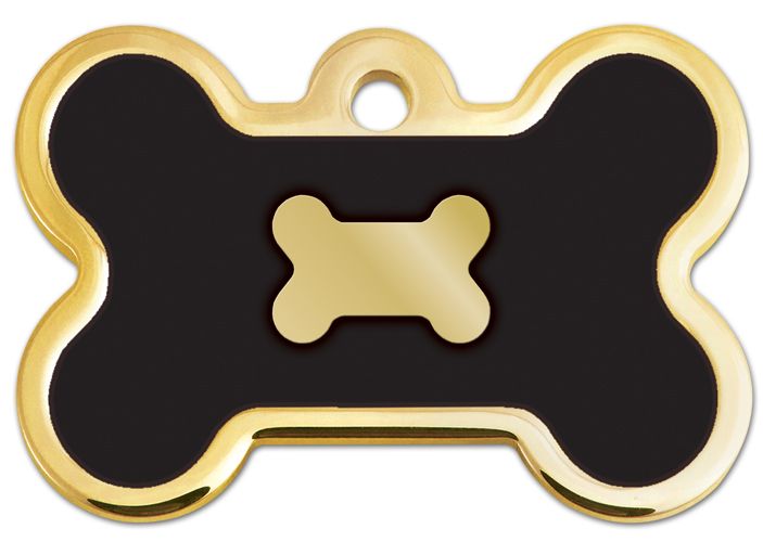 ID Tag Bone Epoxy Gold & Black - LARGE - Shopivet.com