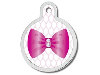 ID Tag Circle Large Pink Bow with Crystal - Shopivet.com