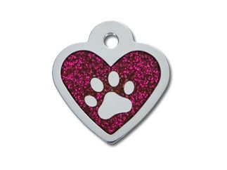 ID Tag Heart Epoxy Pink Glitter Paw - Small - Shopivet.com