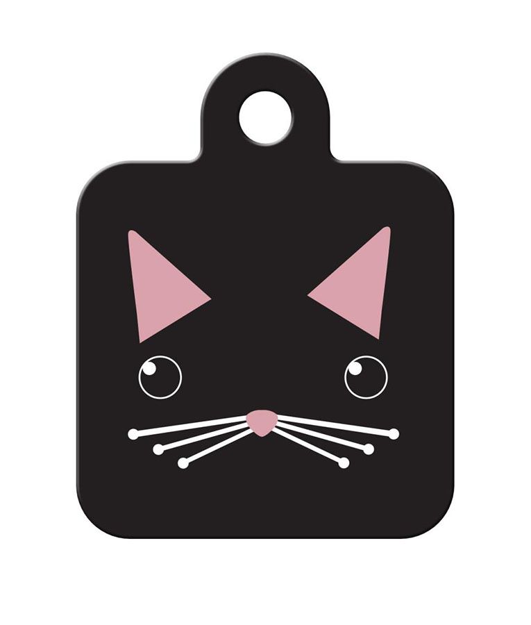 ID Tag Square Small Cat Face Black - Shopivet.com
