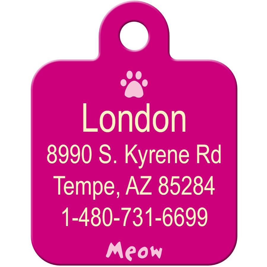 ID Tag Square Small Meow Pink - Shopivet.com