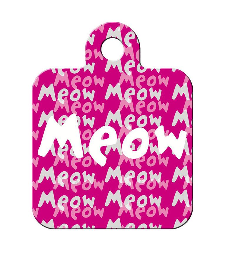 ID Tag Square Small Meow Pink - Shopivet.com