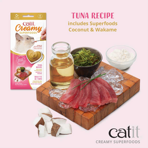 Catit Creamy Superfood Treats, Tuna Recipe with Coconut & Wakame, 12pk/box