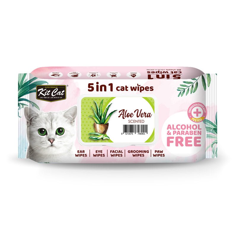Kit Cat 5 - in - 1 Cat Wipes ALOE VERA Scented - Shopivet.com