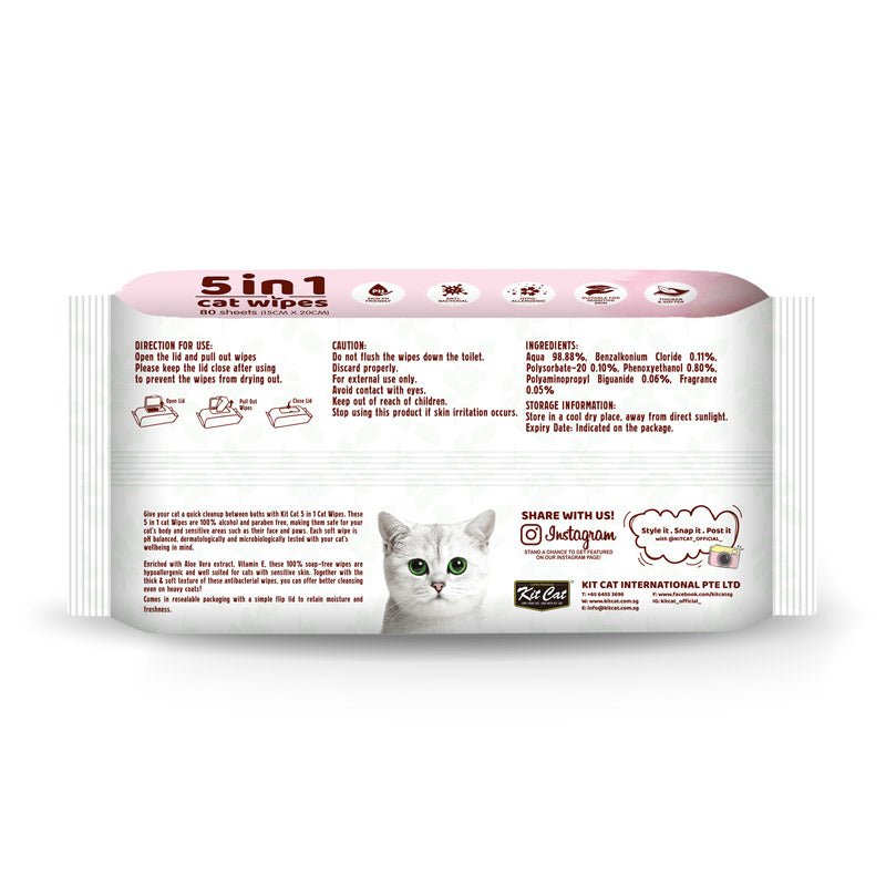 Kit Cat 5 - in - 1 Cat Wipes ALOE VERA Scented - Shopivet.com