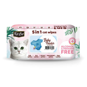 Kit Cat 5 - in - 1 Cat Wipes BABY POWDER Scented - Shopivet.com