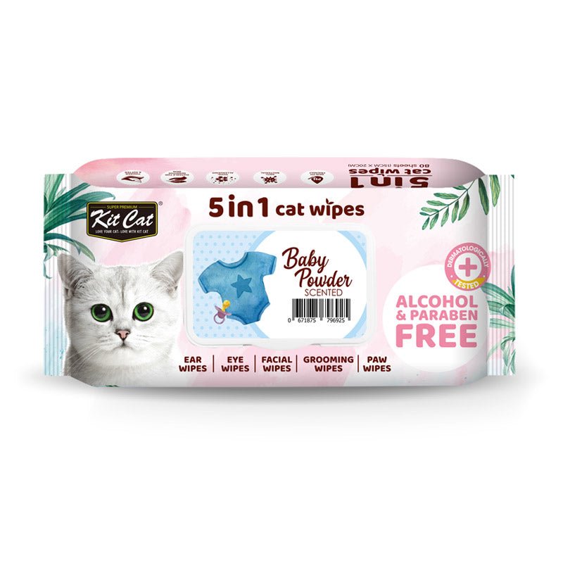Kit Cat 5 - in - 1 Cat Wipes BABY POWDER Scented - Shopivet.com