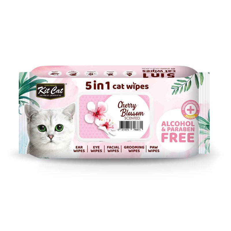 Kit Cat 5 - in - 1 Cat Wipes CHERRY BLOSSOM Scented - Shopivet.com