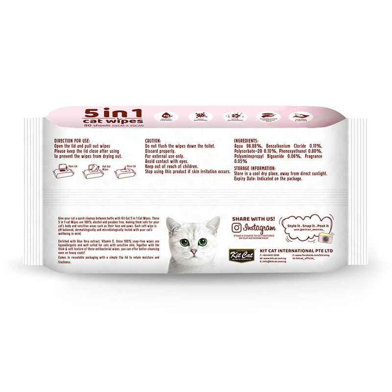 Kit Cat 5 - in - 1 Cat Wipes Unscented - Shopivet.com
