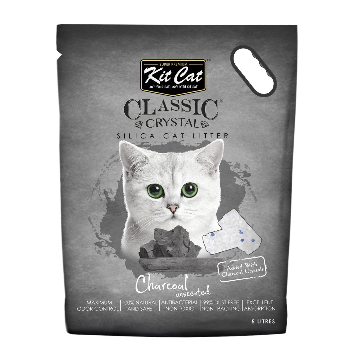 Kit Cat Classic Crystal Cat Litter – Charcoal Unscented (5 Litres) - Shopivet.com