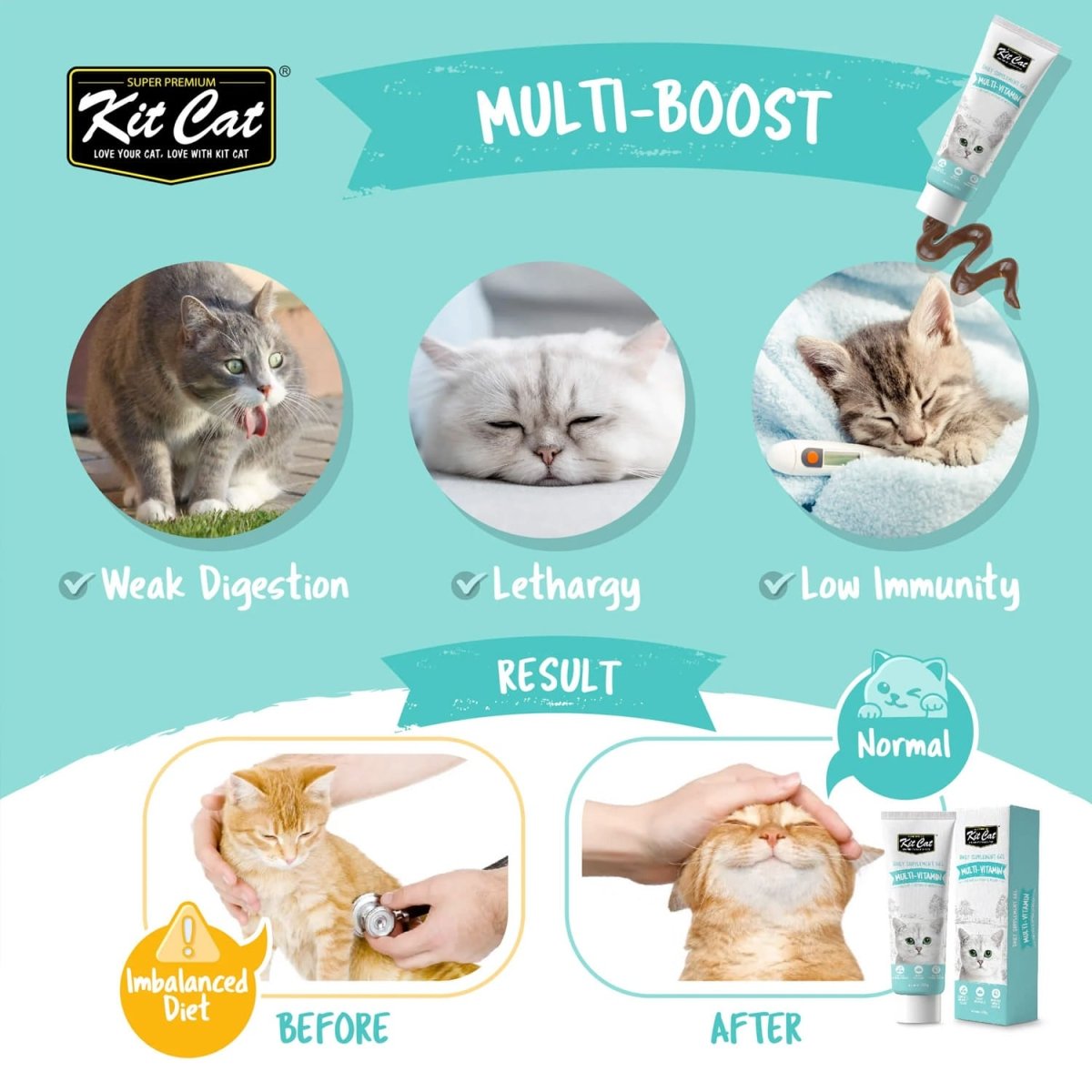 Kit Cat Daily Nutritional Supplement Gel For Cats & Kittens – Multi - Vitamin (120g) - Shopivet.com