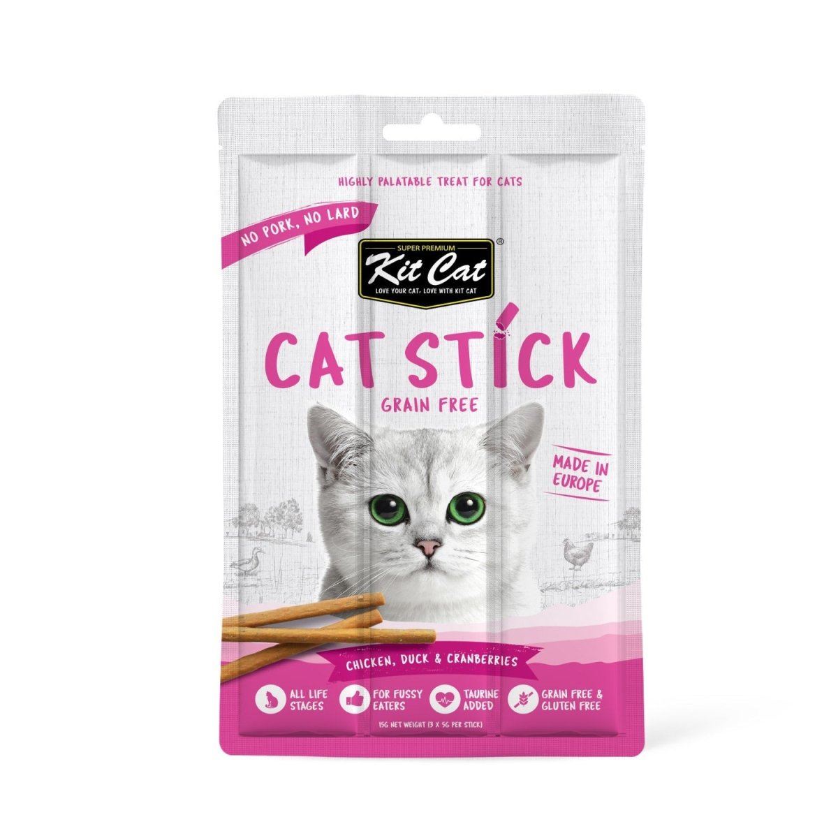 Kit Cat Grain Free Cat Stick Chicken Duck & Cranberries 15g - Shopivet.com