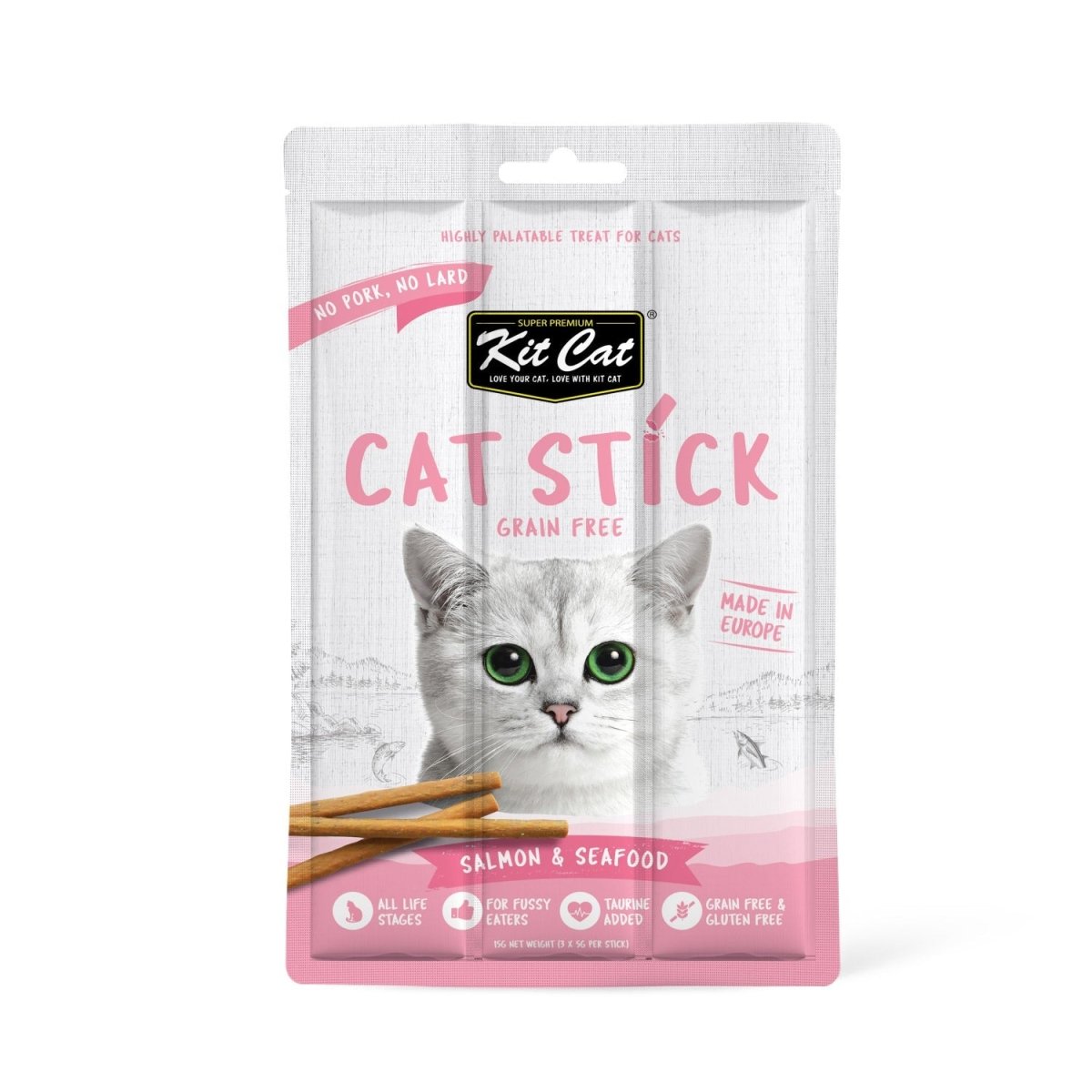 Kit Cat Grain Free Cat Stick Salmon & Seafood 15g - Shopivet.com
