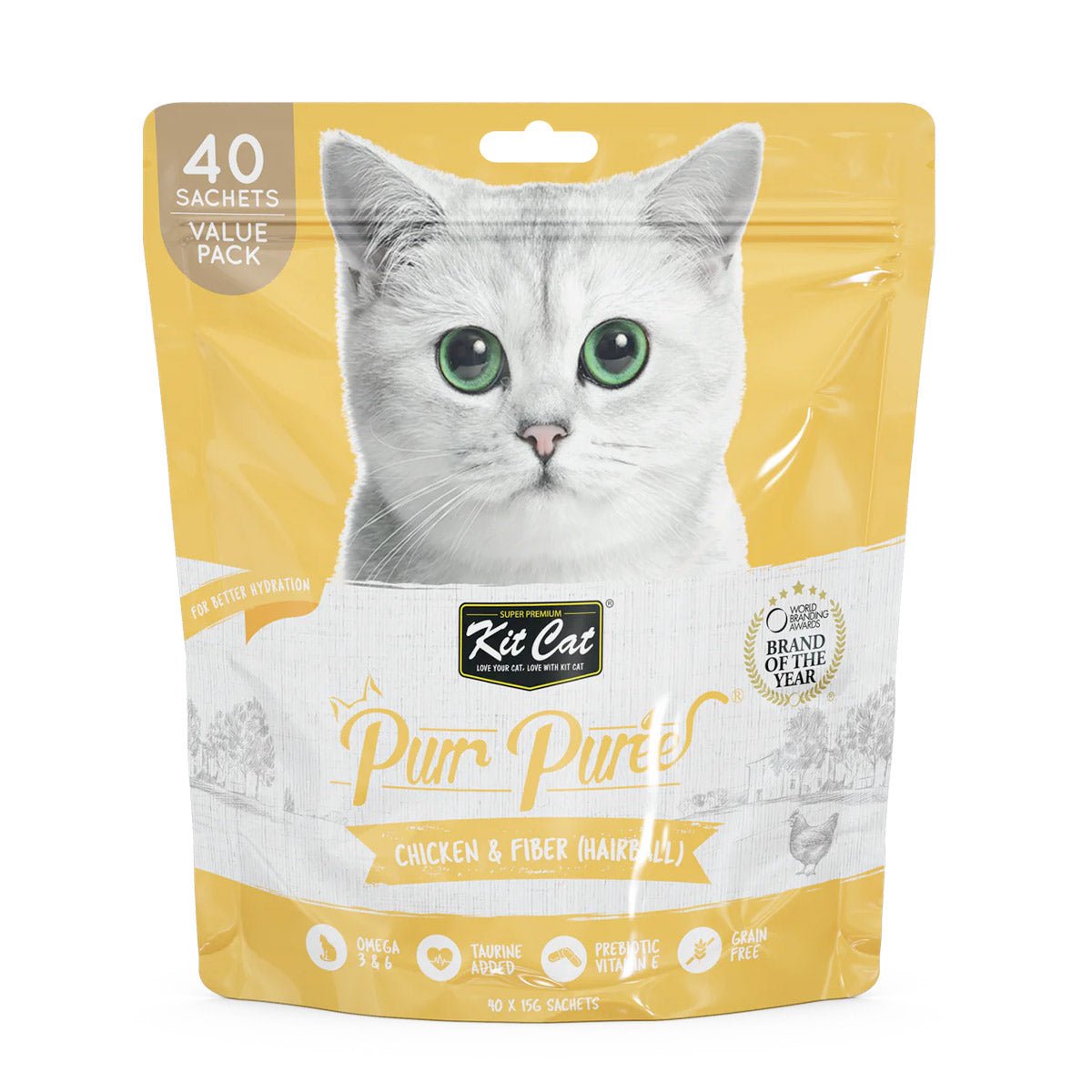 Kit Cat Purr Puree Chicken & Fiber (Hairball) (40 Sachets Value Pack) - Shopivet.com