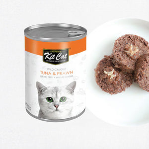 Kit Cat Wild Caught Tuna with Prawn Canned Cat Food 400g - Shopivet.com