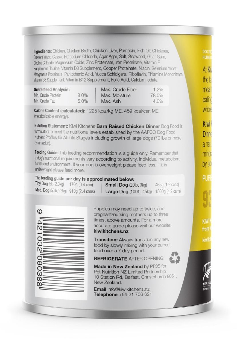 Kiwi Kitchens Barn Raised Chicken Dinner Canned Wet Dog Food - 375g - Shopivet.com