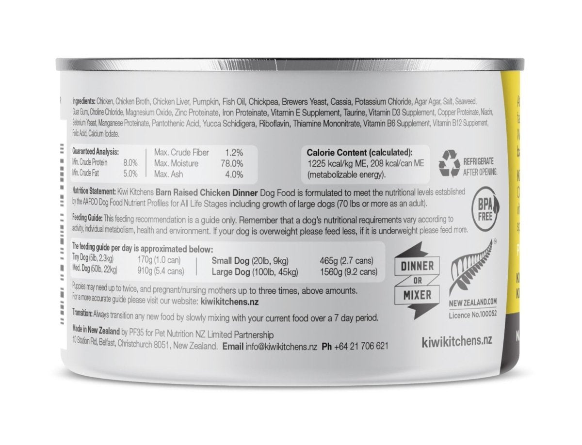 Kiwi Kitchens Barn Raised Chicken Dinner Canned Wet Dog Food - 375g - Shopivet.com