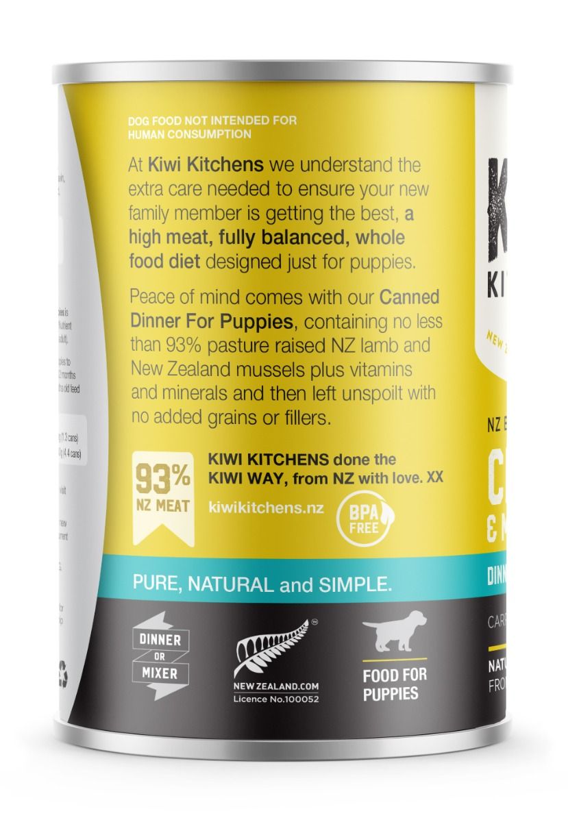 Kiwi Kitchens Barn Raised Chicken & Mussel Dinner Canned Wet Puppy Food - 170g - Shopivet.com