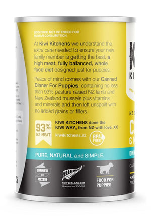 Kiwi Kitchens Barn Raised Chicken & Mussel Dinner Canned Wet Puppy Food - 375g - Shopivet.com
