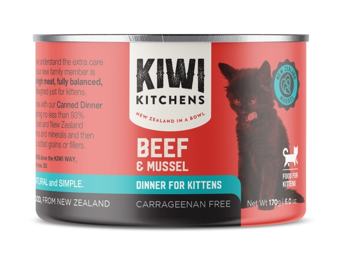 Kiwi Kitchens Beef & Mussel Dinner Canned Wet Kitten Food - 170g - Shopivet.com