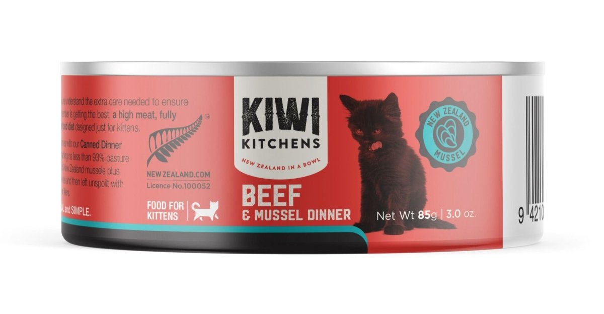 Kiwi Kitchens Beef & Mussel Dinner Canned Wet Kitten Food - 85g - Shopivet.com
