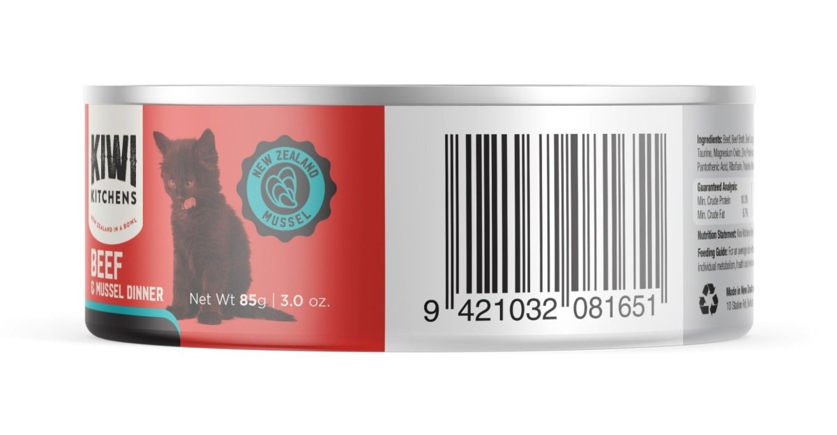 Kiwi Kitchens Beef & Mussel Dinner Canned Wet Kitten Food - 85g - Shopivet.com