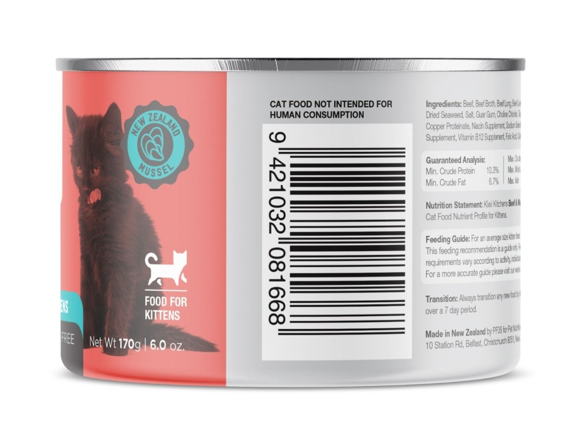 Kiwi Kitchens Beef & Mussel Dinner Canned Wet Kitten Food - 85g - Shopivet.com