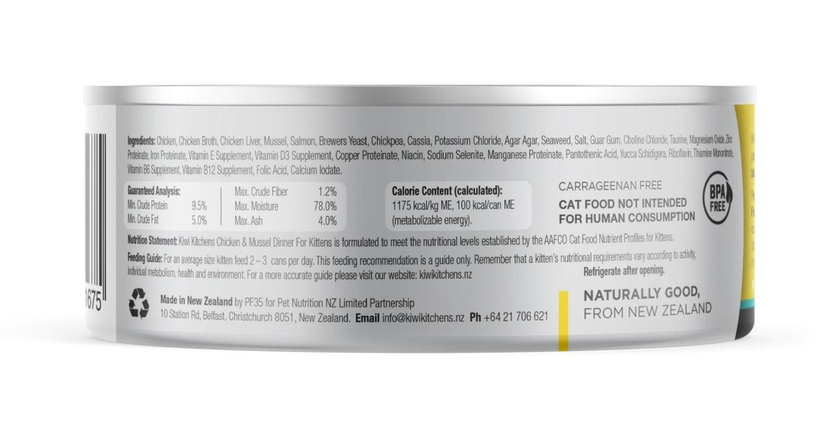 Kiwi Kitchens Chicken & Mussel Dinner Canned Wet Kitten Food - 170g - Shopivet.com