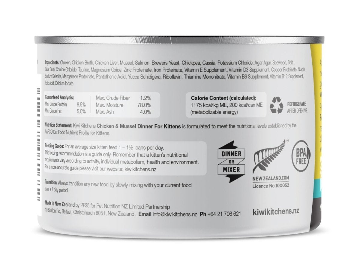 Kiwi Kitchens Chicken & Mussel Dinner Canned Wet Kitten Food - 85g - Shopivet.com