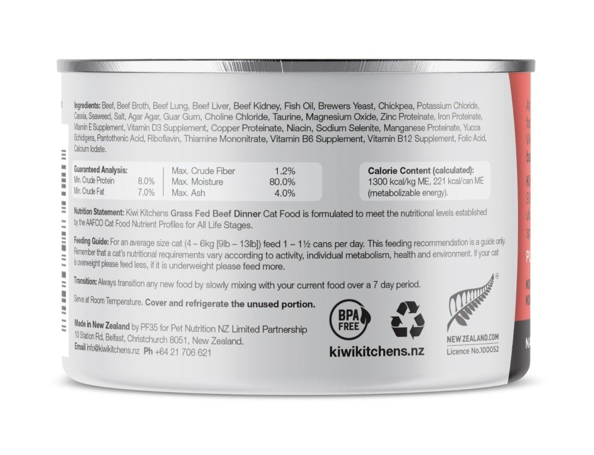 Kiwi Kitchens Grass Fed Beef Dinner Canned Wet Cat Food - 85g - Shopivet.com