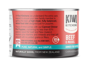Kiwi Kitchens Grass Fed Beef & Mussel Dinner Canned Wet Puppy Food - 170g - Shopivet.com